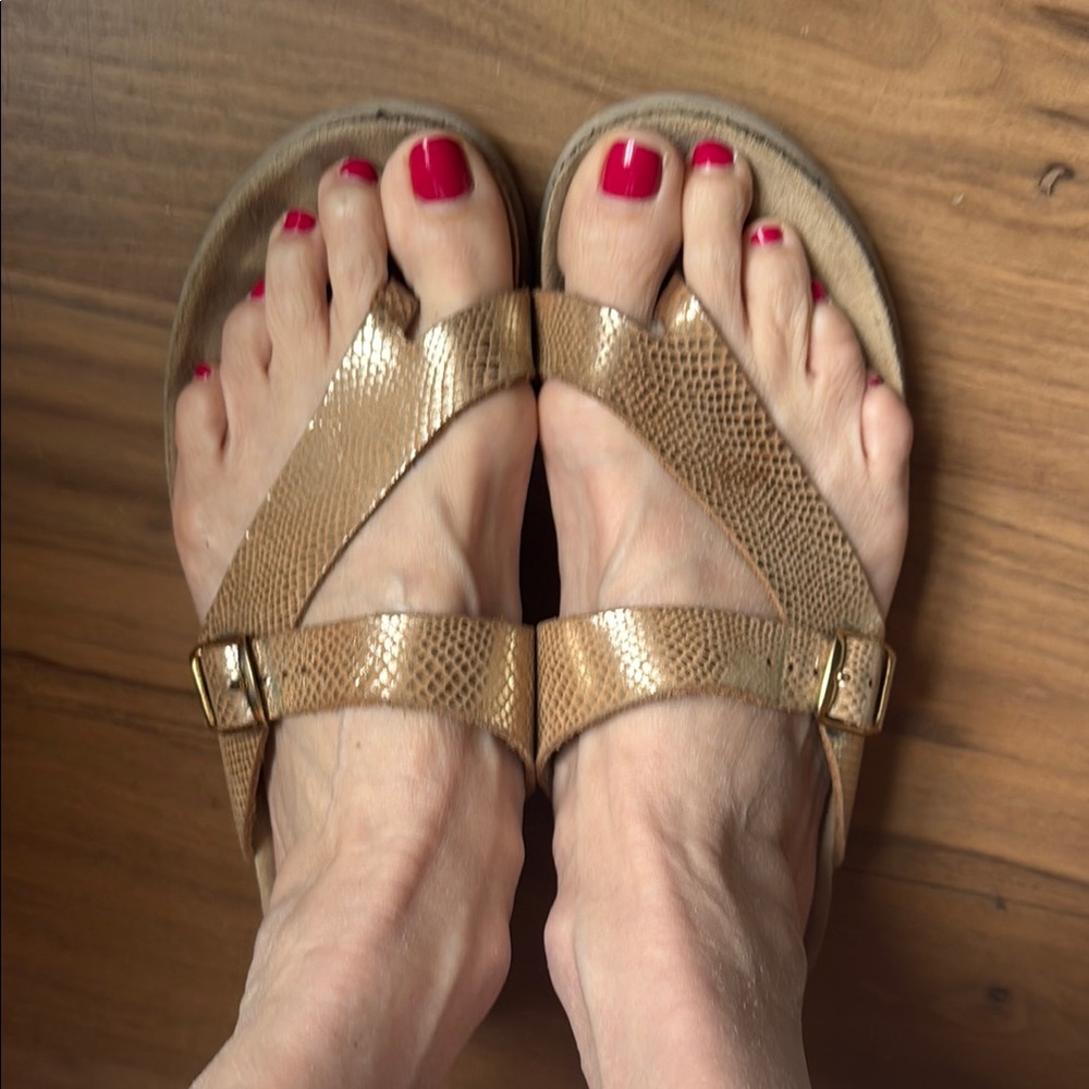 Mephisto Gold Snake Print Leather Sandals Size 39/8.5